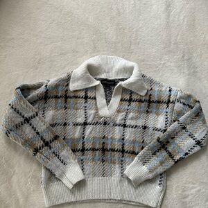 Almost Famous Plaid V-Neck Sweater in Cream and Black